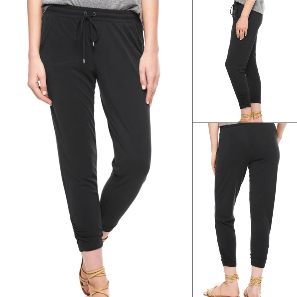 Splendid Black Sandwash Drawstring Ruched Ankle Modal-Blend Joggers S